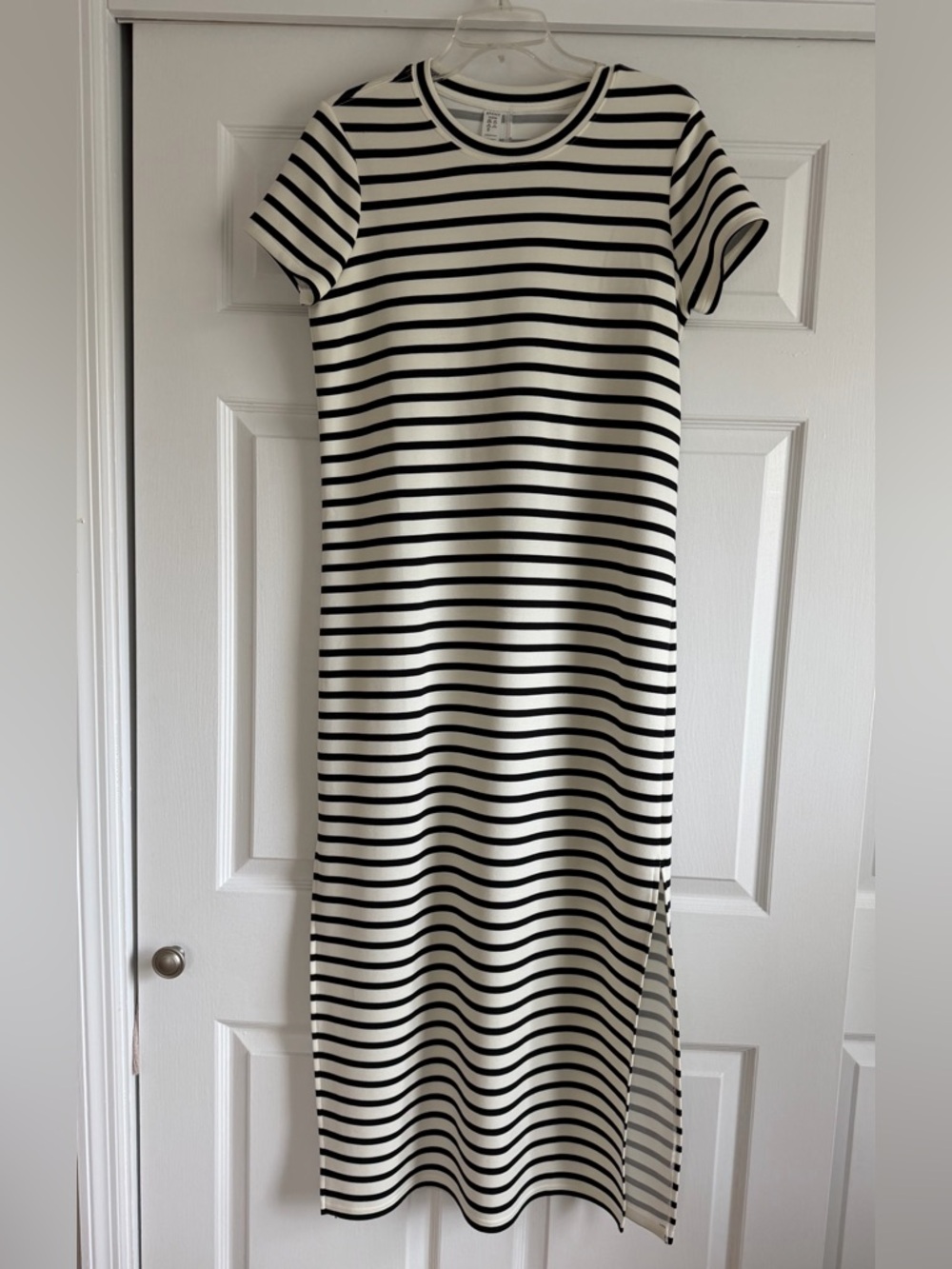 SPANX Black & White Striped Midi Dress